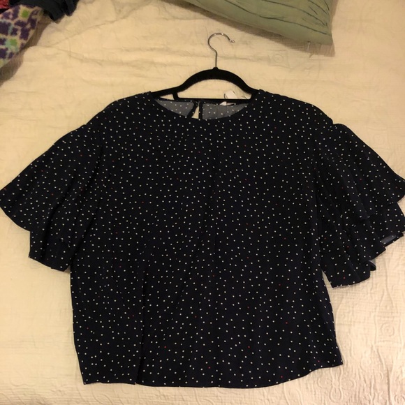 POPSUGAR Tops - Blue blouse with red and white polka dots